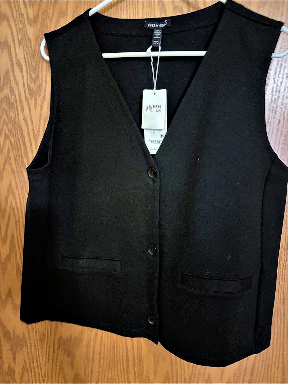 Eileen Fisher Women's Black Button-Front Vest Size Large